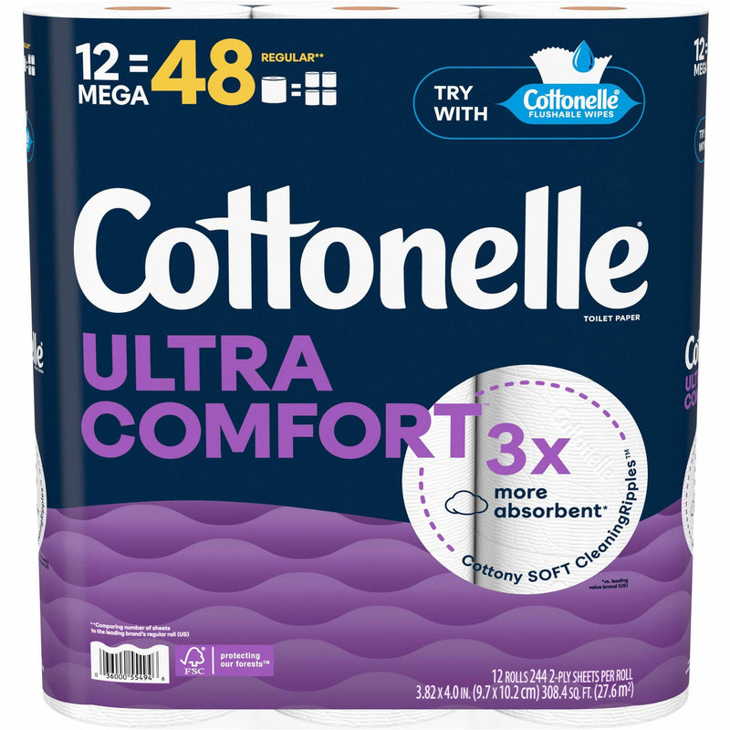 Kimberly-Clark Professional Ultra Comfort Toilet Paper, 2 Ply, White, Paper, Fiber, 12/Pack, 4/Carton (KCC55494CT) Case of 4