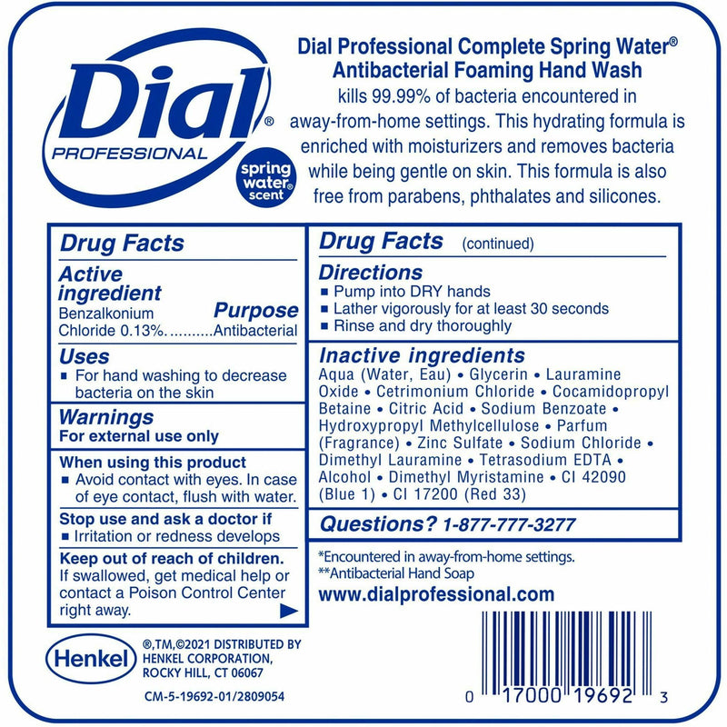 Dial 1700 Universal Dispenser Refills, Spring Water Scent, 1.80 quart, 3/Carton (DIA19693CT) Case of 3