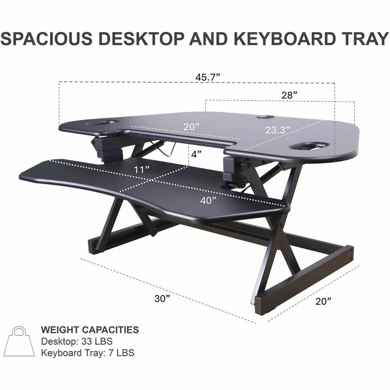 Rocelco CADR-46 Corner Sit-to-Stand Desk Riser, 40 lb Load Capacity, 23.20" Height x 45.50" Width (RCLRCADRB46A) Each