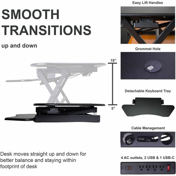 Rocelco CADR-46 Corner Sit-to-Stand Desk Riser, 40 lb Load Capacity, 23.20" Height x 45.50" Width (RCLRCADRB46A) Each