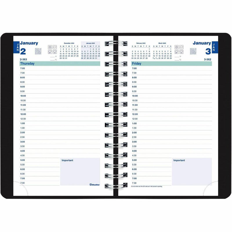 Blueline Plan and Link Daily Appointment Planner 12 Month, January - December, 7:00 AM to 7:30 PM, Half-hourly, 1 Day Single Page Layout, 5" x 8" Sheet Size (REDC1504W81) Each