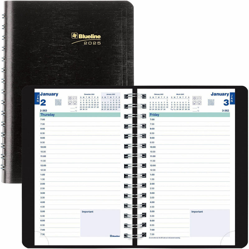 Blueline Plan and Link Daily Appointment Planner 12 Month, January - December, 7:00 AM to 7:30 PM, Half-hourly, 1 Day Single Page Layout, 5" x 8" Sheet Size (REDC1504W81) Each