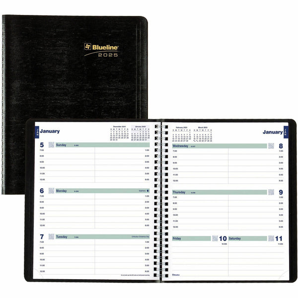 Blueline Plan and Link Weekly Appointment Planner, Weekly, 12 Month, January - December, 7:00 AM to 8:45 PM, 1 Week Double Page Layout, 7 1/4" x 9 1/4" Sheet Size (REDC527581T) Each