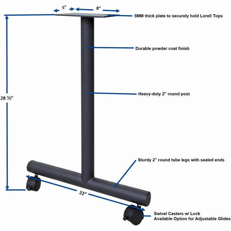 Lorell Invent Training Table Components, Black T-shaped Base, 2 Legs, 28.50" Height x 5" Width x 22" Depth, 2/Set (LLR60803) Set of 2