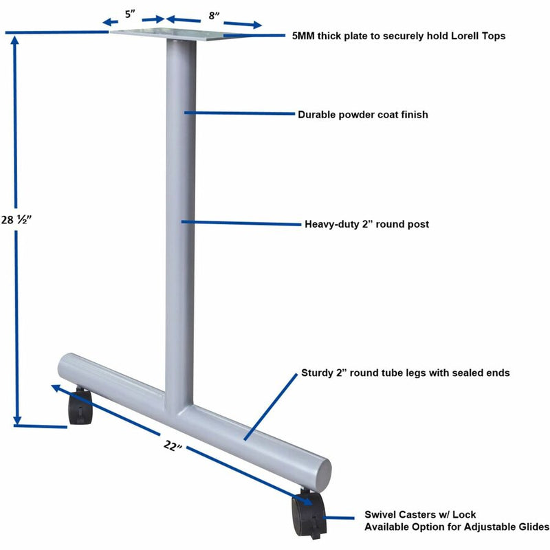 Lorell Invent Training Table Components, Silver T-shaped Base, 2 Legs, 28.50" Height x 5" Width x 22" Depth, 2/Set (LLR60802) Set of 2