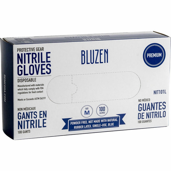 BLUZEN Disposable Nitrile Gloves, 3 mil Thickness, Medium Size, Blue, 100/Box, 10/Carton (RMLNIT101MCT) Case of 1000