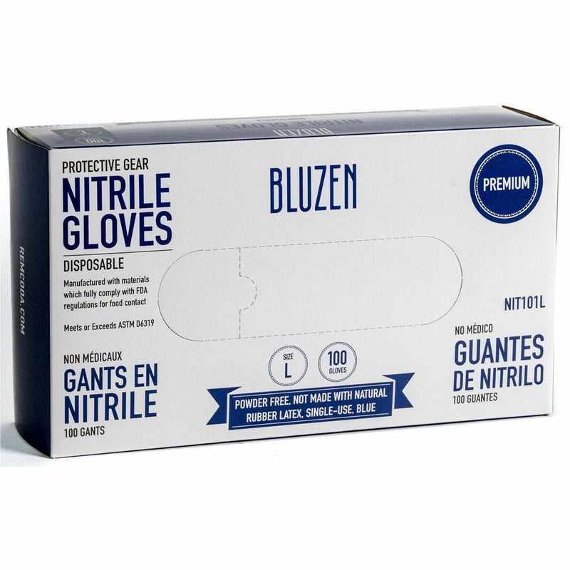 BLUZEN Disposable Nitrile Gloves, 3 mil Thickness, Large Size, Blue, 100/Box, 10/Carton (RMLNIT101LCT) Case of 1000