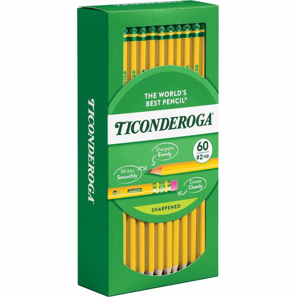 Ticonderoga Soft No. 2 Pencils, Graphite Lead, HB/#2, Yellow Barrel, 60/Box (DIXX13480) Box of 60