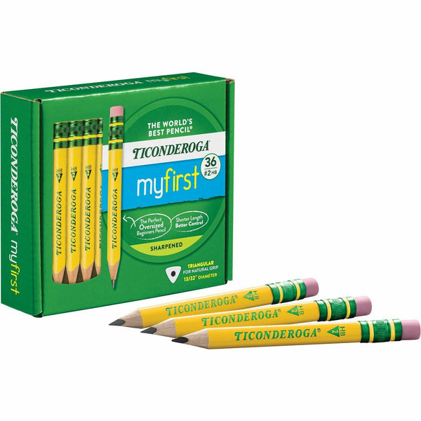 Ticonderoga My First Pencil w/Eraser, Graphite Lead, HB/#2, Broad Point, Yellow Barrel, 36/Pack (DIXX33136) Pack of 36