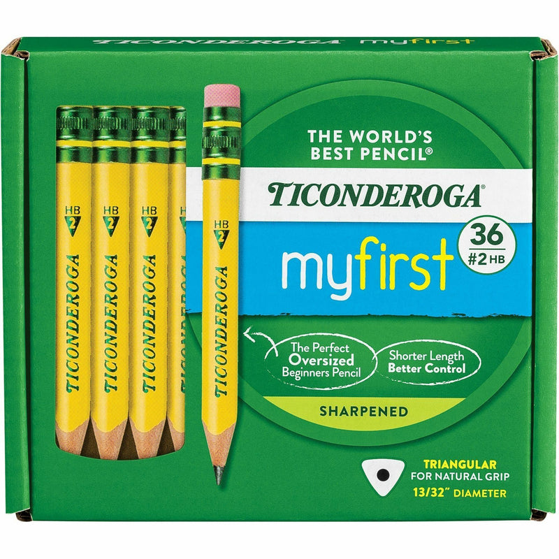 Ticonderoga My First Pencil w/Eraser, Graphite Lead, HB/#2, Broad Point, Yellow Barrel, 36/Pack (DIXX33136) Pack of 36