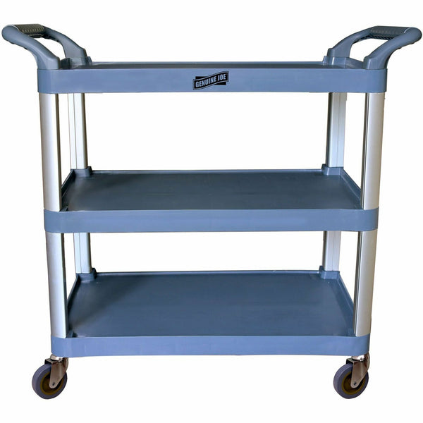 Genuine Joe Bussing Cart, 3 Shelf, 200 lb Capacity, 4" Caster, 19.60" Width x 38.30" Depth x 36.60" Height, Aluminum Frame, Gray (GJO02335) Each