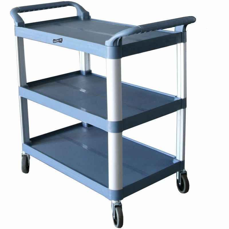 Genuine Joe Bussing Cart, 3 Shelf, 200 lb Capacity, 4" Caster, 19.60" Width x 38.30" Depth x 36.60" Height, Aluminum Frame, Gray (GJO02335) Each