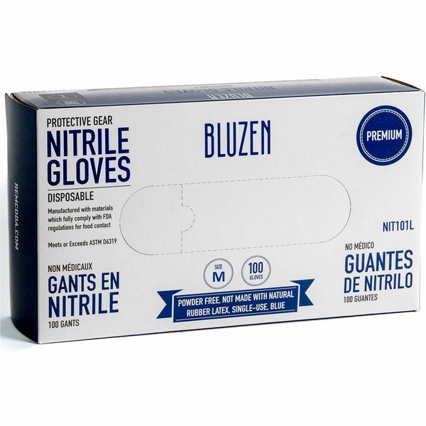 BLUZEN Extra-Strength Nitrile Gloves, 4 mil Thickness, Medium Size, Blue, 100/Box, 10/Carton (RMLNIT103MCT) Case of 1000