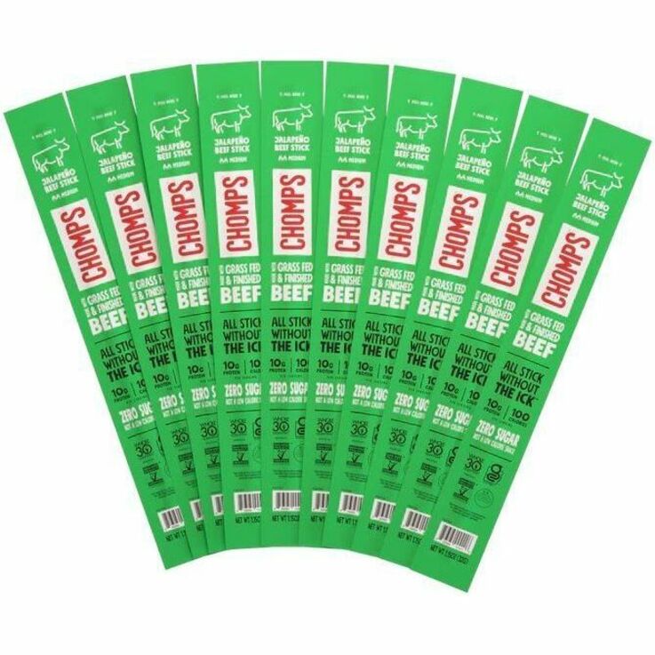 CHOMPS Chomplings Snack Sticks, Gluten-free, No MSG, Preservative-free, Dairy-free, Low Sodium, Low Fat, Jalapeno, Beef, 1.15 oz, 24/Pack (CHSCJ24) Pack of 24