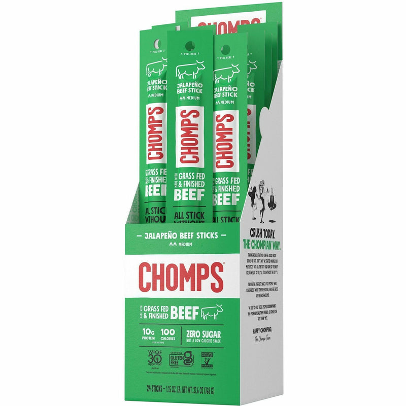 CHOMPS Chomplings Snack Sticks, Gluten-free, No MSG, Preservative-free, Dairy-free, Low Sodium, Low Fat, Jalapeno, Beef, 1.15 oz, 24/Pack (CHSCJ24) Pack of 24