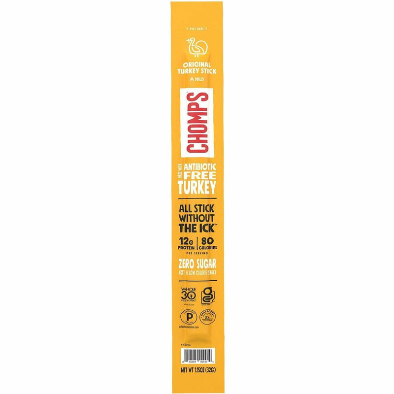 CHOMPS Chomplings Snack Sticks, Gluten-free, No MSG, Preservative-free, Dairy-free, Low Sodium, Low Fat, Original Turkey, 1.15 oz, 24/Pack (CHSCTOTJ24) Pack of 24