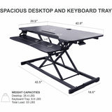 Rocelco Sit/Stand Desk Riser, 33 lb Load Capacity, 21.30" Height x 43" Width x 20.50" Depth (RCLRVADRB43) Each