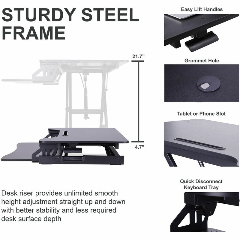 Rocelco Sit/Stand Desk Riser, 33 lb Load Capacity, 21.30" Height x 43" Width x 20.50" Depth (RCLRVADRB43) Each