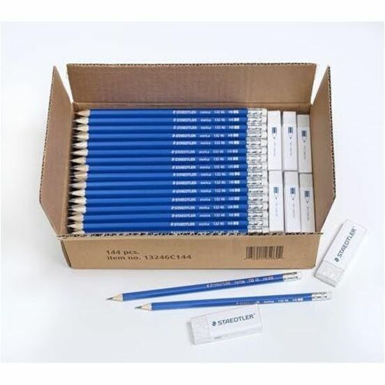 Staedtler Norica Pencils & Erasers Class Pack, 144ct, Black Lead, HB/#2, Fine Point, Wood Barrel, 144/Box (STD13246C144) Box of 144