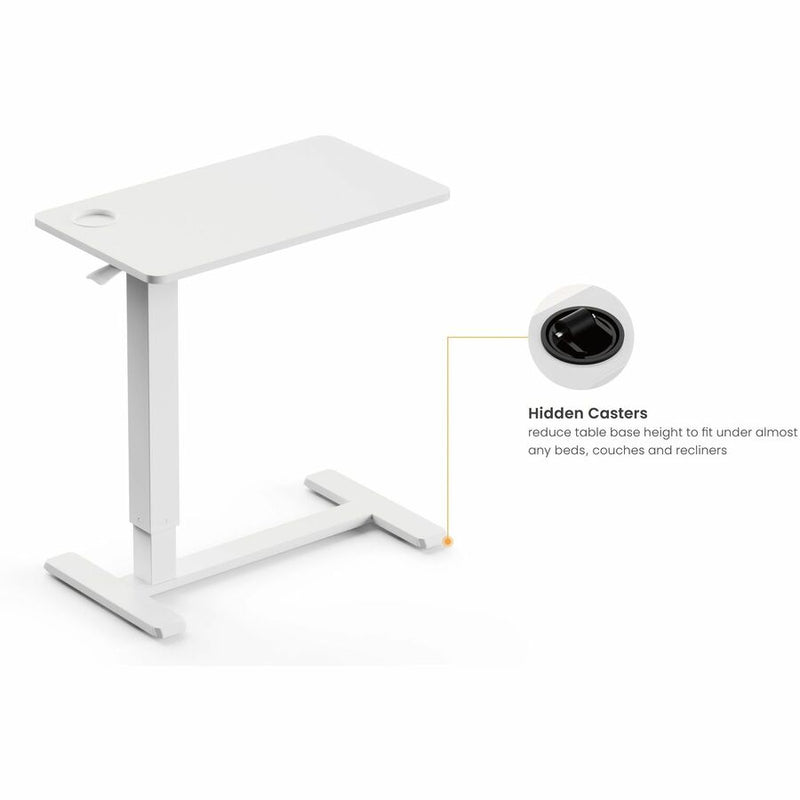 Kantek Mobile Pneumatic-Lift Side Desk/Table, Laminated Top, 15 lb Capacity, Height Adjustable, 28" Table Top Width x 15.70" Table Top Depth, White (KTKSTS500W) Each