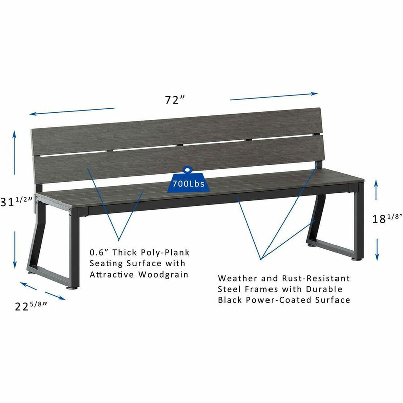 Lorell Faux Wood Outdoor Bench, 72" x 17.8" x 17.8", Gray (LLR42670) Each