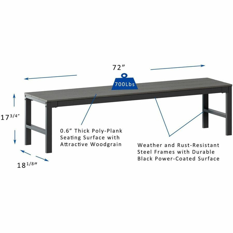 Lorell Faux Wood Outdoor Bench, 72" x 17.8" x 17.8", Gray (LLR42670) Each