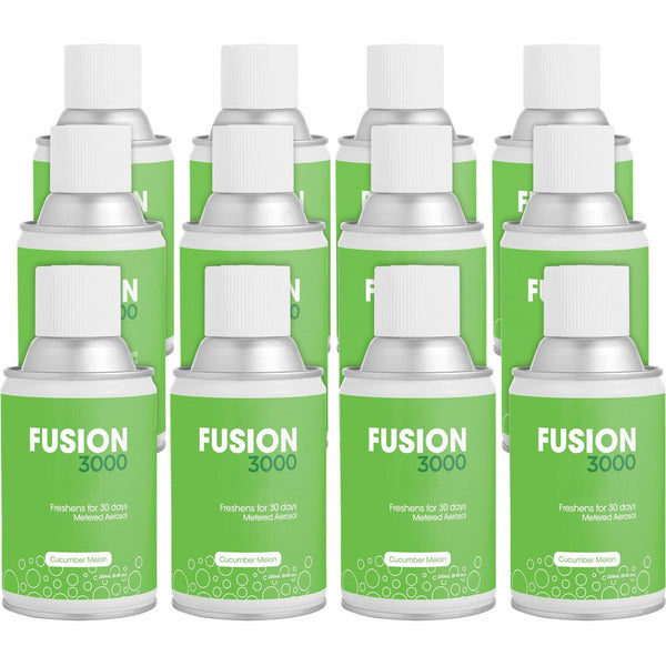 Fresh Products Fusion 3000 Metered Aerosols, 6000 ft³, Cucumber Melon, 30 Day, 12/Carton, Odor Neutralizer, VOC Compliant (FRSMAIRCM) Case of 12