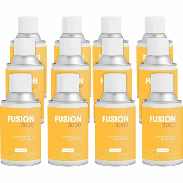 Fresh Products Fusion 3000 Metered Aerosols, 6000 ft³, Citrus Sorbet, 30 Day, 12/Carton, Odor Neutralizer, VOC Compliant (FRSMAIRCT) Case of 12