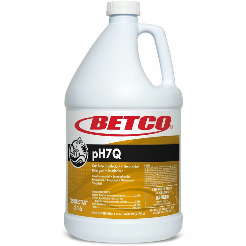 Betco pH7Q Titan Neutral Disinfectant, 128 fl oz (4 quart), Pleasant Lemon Scen, 4/Carton (BET3160400) Case of 4