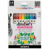 Zebra Pen Doodler'z Dual Brush Pen, Bullet, Brush Pen Point, Assorted Ink, Water Based, 12/Pack (ZEB61002) Pack of 12