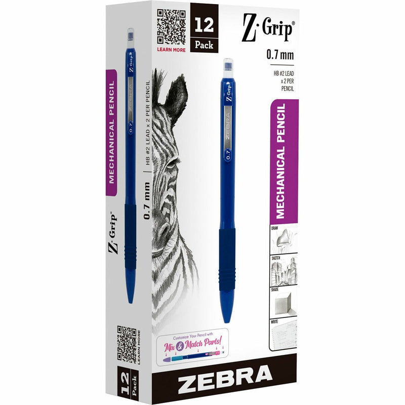 Zebra Pen Z-Grip Mechanical Pencil, 0.7 mm Lead, HB/#2, Refillable, Navy Blue Barrel, 1 Dozen (ZEB50420) 1 Dozen