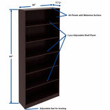 Lorell Laminate Bookcases, 36" Width x 12" Depth x 84" Height, 6 x Shelves, Espresso (LLR18248) Each