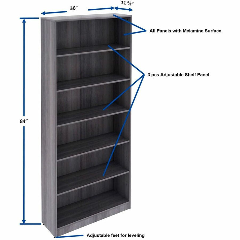 Lorell Laminate Bookcases, 36" Width x 12" Depth x 84" Height, 6 x Shelves, Weathered Charcoal (LLR69665) Each