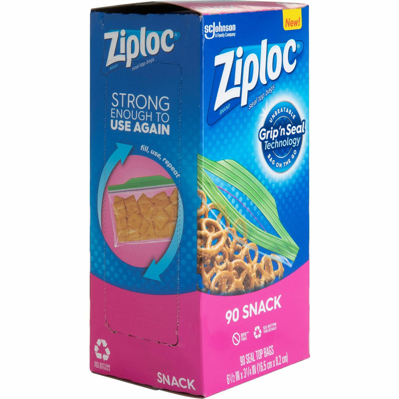 Ziploc® Snack Size Storage Bags, 3.75" Width x 6.50" Length, Clear, 90/Box, 12/Carton (SJN366131CT) Case of 12