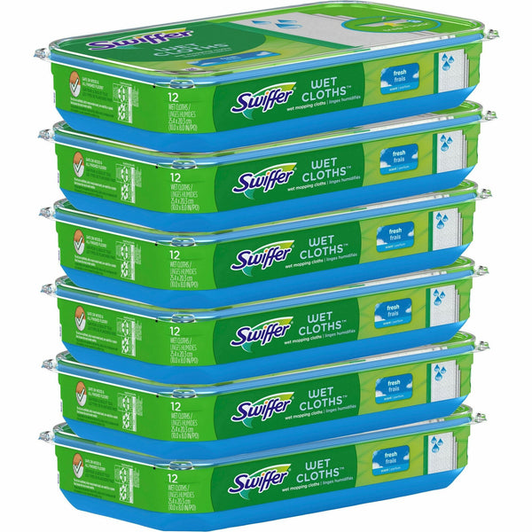 Swiffer Sweeper Wet Cloths, Disposable, Residue-free, Cloth, White, 12/Pack, 6/Carton (PGC08622CT) Case of 6