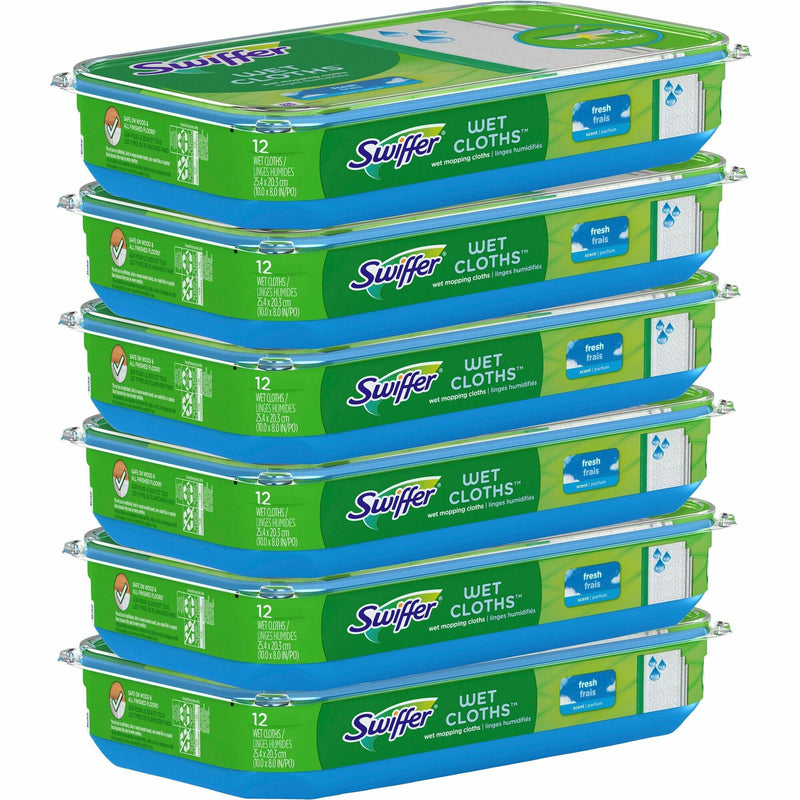 Swiffer Sweeper Wet Cloths, Disposable, Residue-free, Cloth, White, 12/Pack, 6/Carton (PGC08622CT) Case of 6