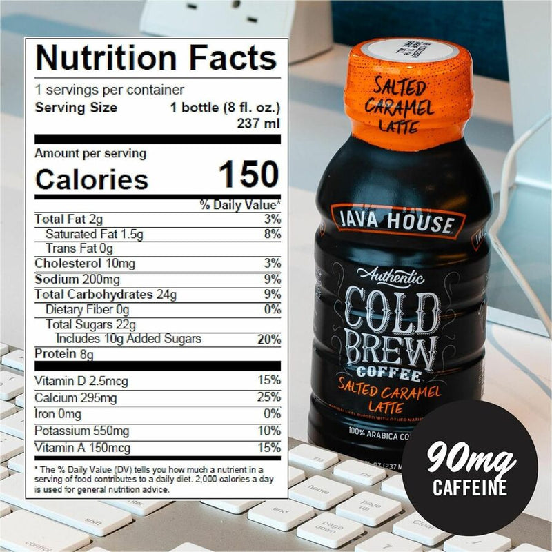 Java House Bottle Authentic Cold Brew Salted Caramel Latte, 8 oz Per Bottle, 12/Box (SNHFA10L040) Box of 12