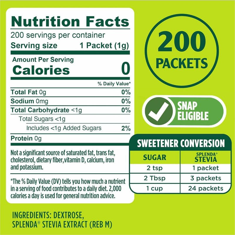 Splenda Single-serve Sweetener Packets, 0.035 oz (1 g), 200/Box (SNHSP82000310) Box of 200