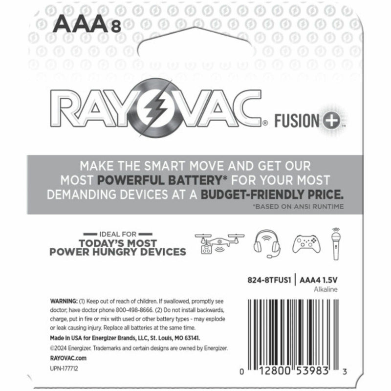 Rayovac Fusion Battery, AAA, 8/Pack (RAY8248TFUS1) Pack of 8