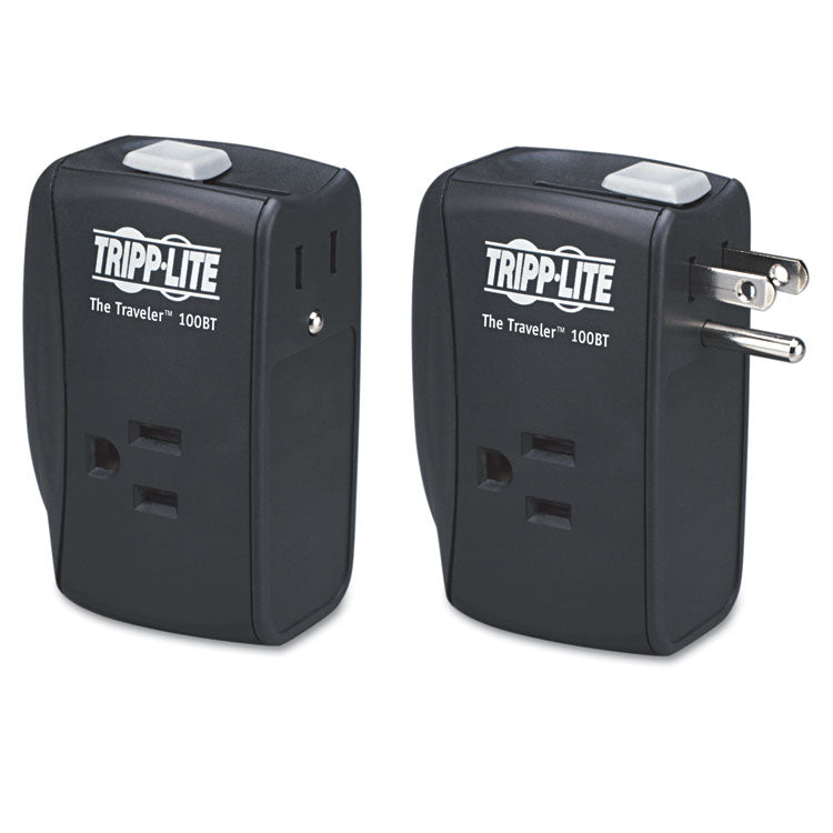 Tripp Lite Protect It! Portable Surge Protector, 2 AC Outlets, 1,050 J, Black (TRPTRAVLER100BT) Each