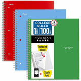 Five Star Subject Spiral Notebook, 1 Subject, 100 Sheets, Wire Bound, Ruled Margin, 8 1/2" x 11", 3/Pack (MEA820189) Pack of 3