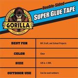 Gorilla Double-Sided Super Glue Tape, 20 ft Length x 0.62", Clear (GOR109340) Each