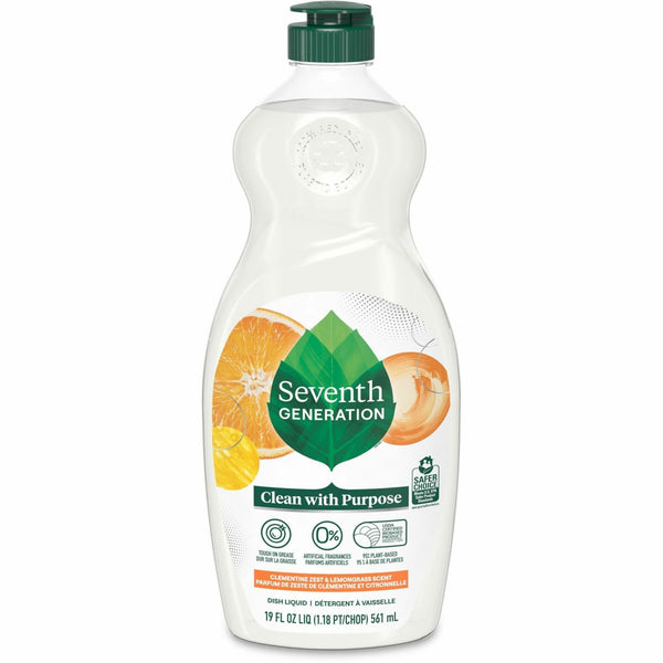 Seventh Generation Free/Clear Natural Dish Liquid, 19 fl oz (0.6 quart), Free & Clear, Clementine Zest & Lemongrass Scent (SEV44985) Each