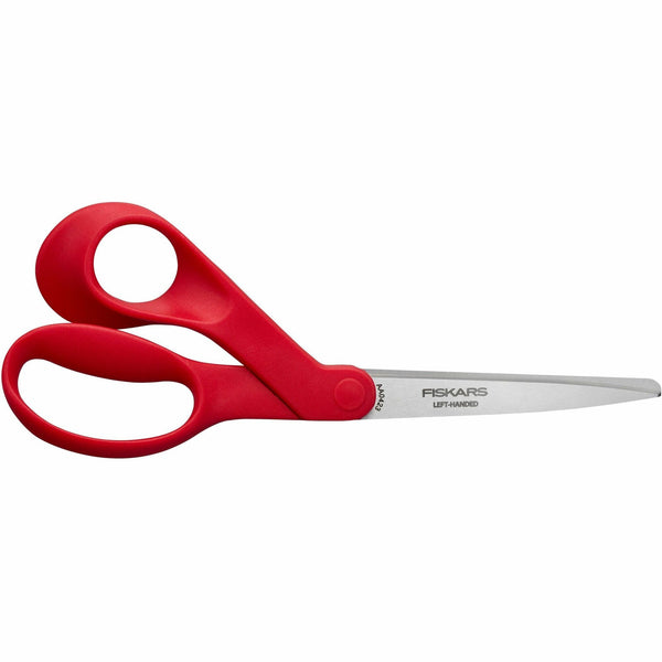 Fiskars Left-hand 8" Bent Scissors, Bent-left, Stainless Steel Precision-ground Blade, Sharp Tip, Red (FSK1069756) Each