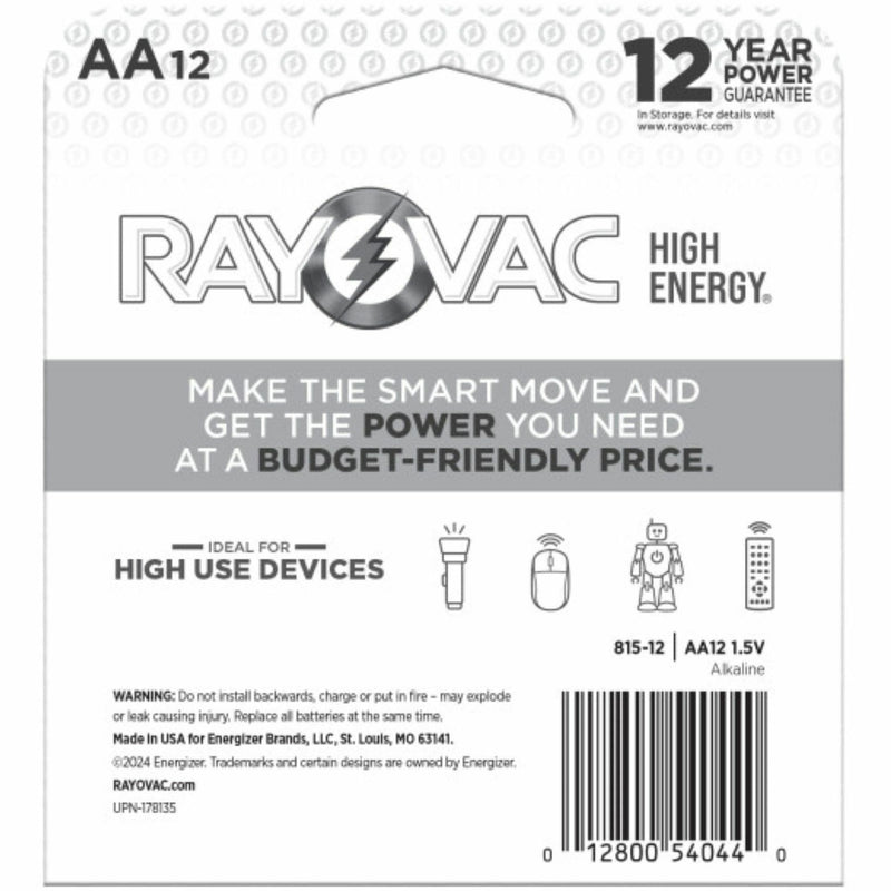 Rayovac Alkaline AA Batteries, 12/Pack (RAY81512T) Pack of 12