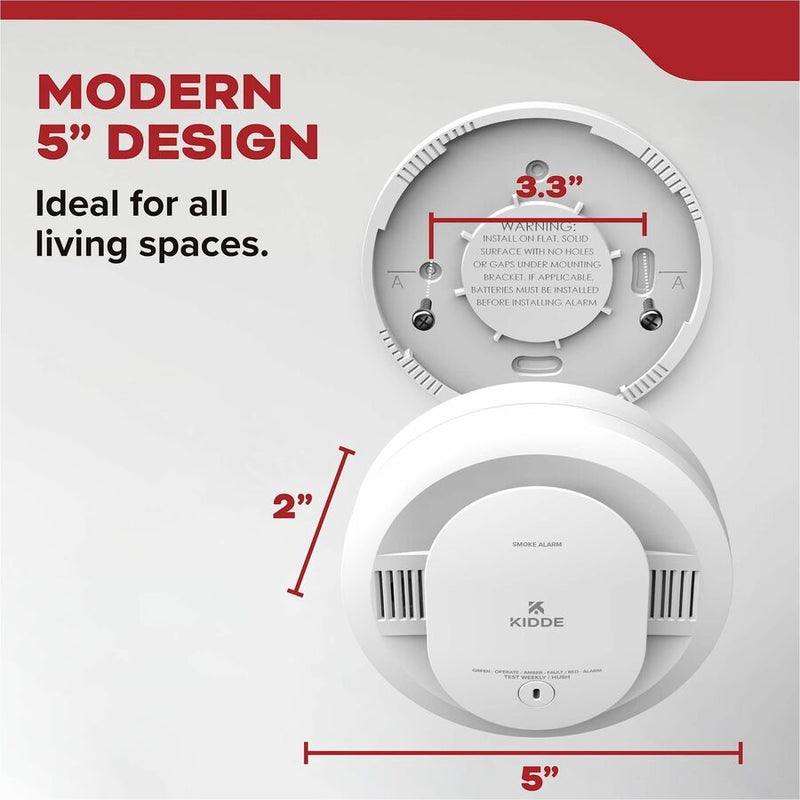 Kidde Smoke Alarm, 85 dB, Visual, Audible, Surface Mount, Wall Mountable, Ceiling Mountable, Red, Green, Amber, White (KID21031447) Each