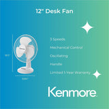 ESM Oscillating Fan, 3 Speed, Oscillating, Air Circulation, White (ESMKM60007WH) Each