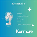 ESM Oscillating Fan, 3 Speed, Oscillating, Air Circulation, White (ESMKM60007WH) Each