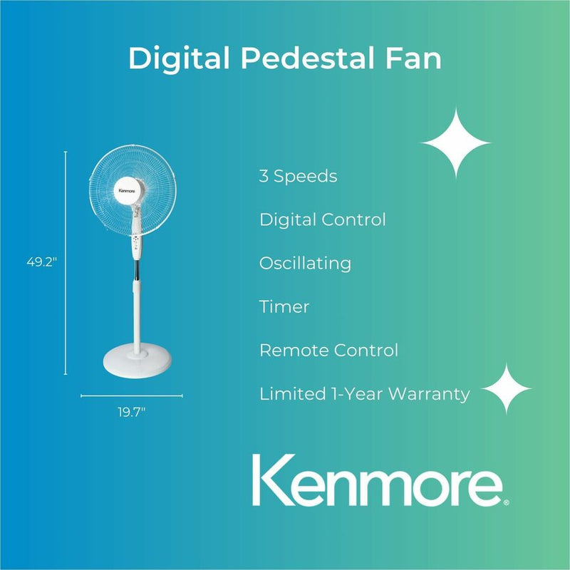 ESM 12" Pedestal Fan, 3 Speed, Timer, White (ESMKM60035WH) Each