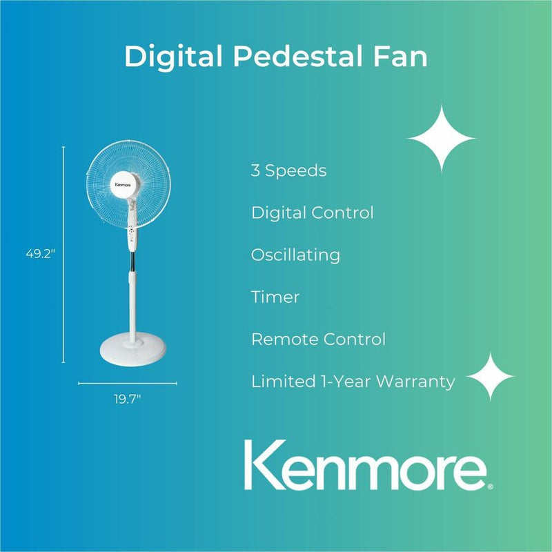 ESM 12" Pedestal Fan, 3 Speed, Timer, White (ESMKM60035WH) Each